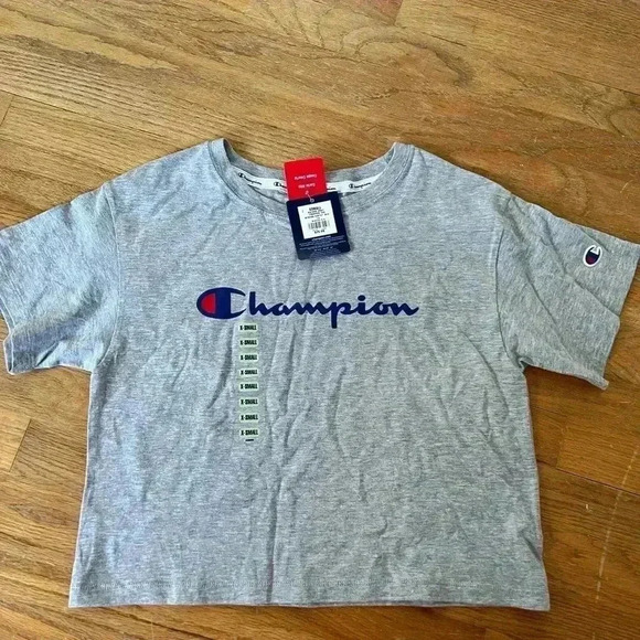 NWT Champion Cropped Logo tee shirt Oxford Gray XS - Picture 5 of 6